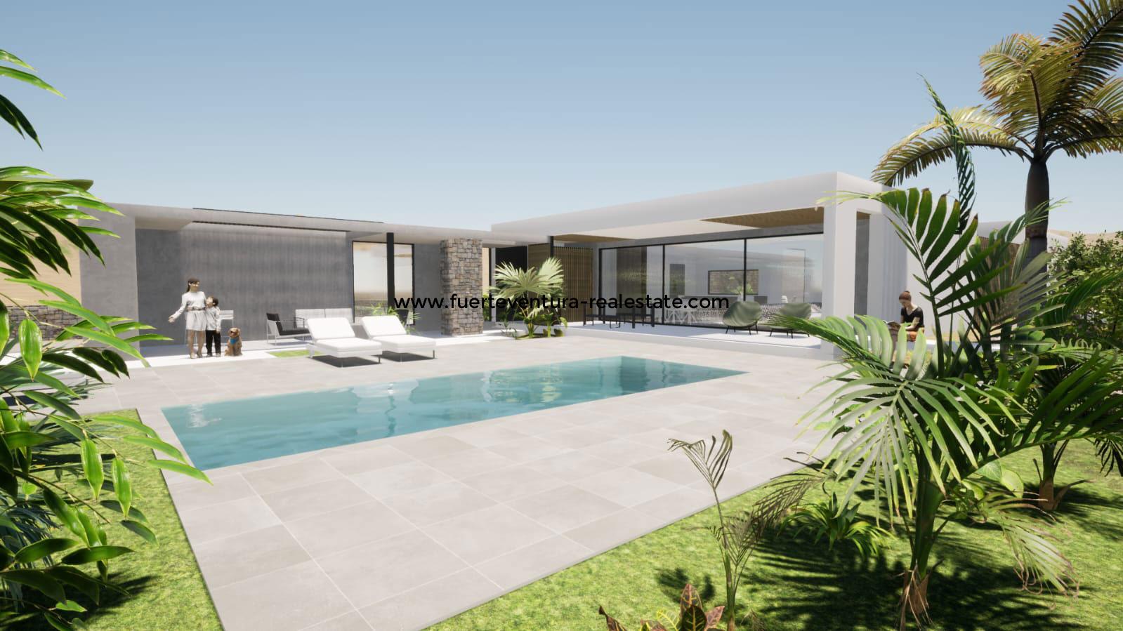   Modern villa with pool under construction in Lajares